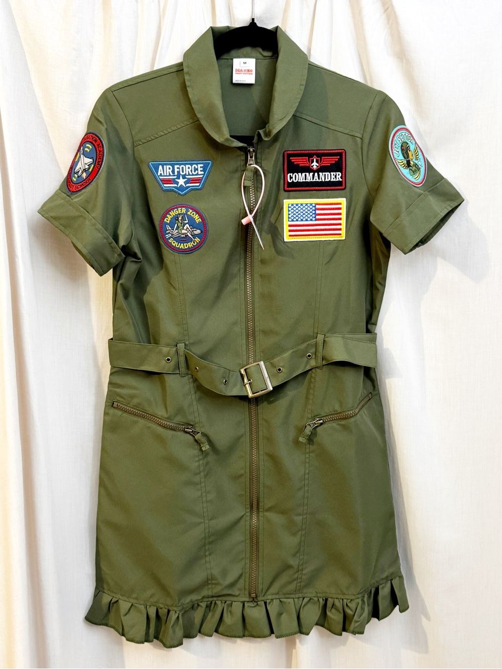 Maxima Olive Green Patch Flight Dress